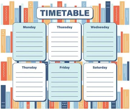 Template Schedule of Classes for week. Books background. Timetable. Bookshelves Stock Illustration