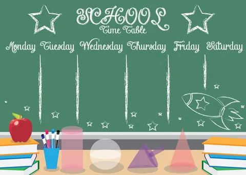 Template school timetable. Illustration includes hand drawn elements of sch.. イラスト素材