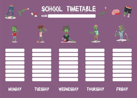 Template school timetable for students or pupils with days of week and free Ilustração Stock