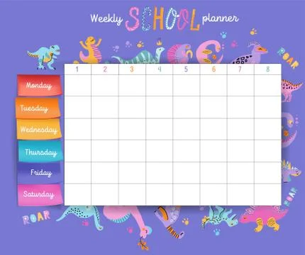 Template school timetable for students or pupils with days of week and free s Stock Illustration