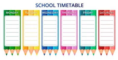 Template school timetable for students or pupils with days of week and free Stock Illustration
