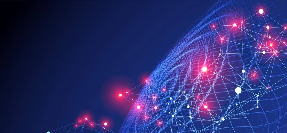 Template for science and technology presentation. Plexus style background. Illustrazione stock