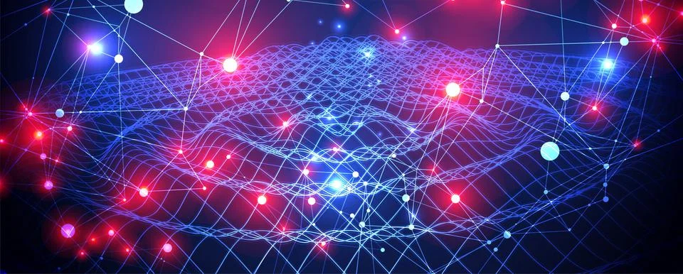 Template for science and technology presentation. Plexus style background. Illustrazione stock