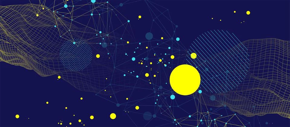 Template for science and technology presentation. Plexus style background. Illustrazione stock