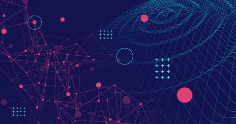 Template for science and technology presentation. Plexus style background. Stock Illustration