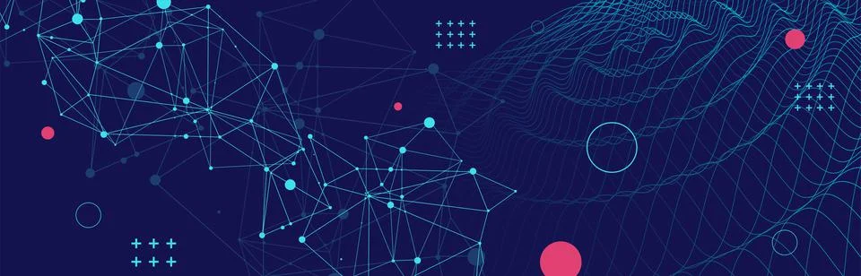 Template for science and technology presentation. Plexus style background. Stock Illustration