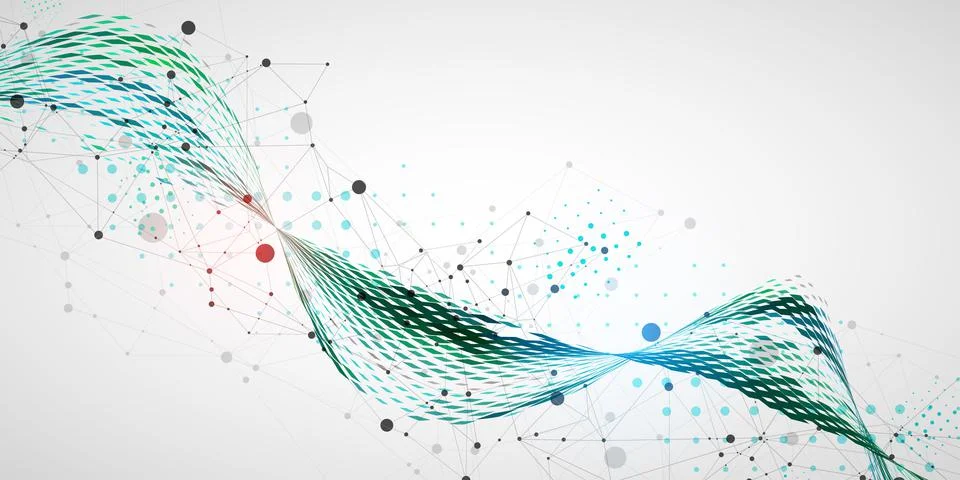 Template for science and technology presentation. Plexus style background. Illustrazione stock
