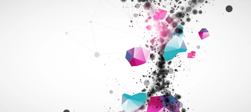 Template for science and technology presentation with connecting dots and lin Stock Illustration