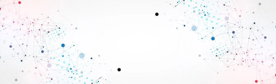 Template for science and technology presentation. Circles are connected by li Illustrazione stock