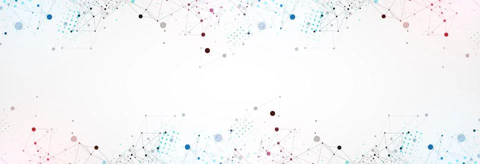 Template for science and technology presentation. Circles are connected by li Illustrazione stock