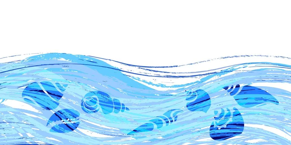 Template of seashells. Shell, conch, spiral, helix. Undersea world. Copy spac Stock Illustration