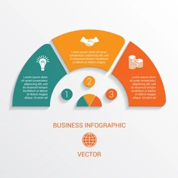 Template semicircle infographics numbered for 3 options Stock Illustration