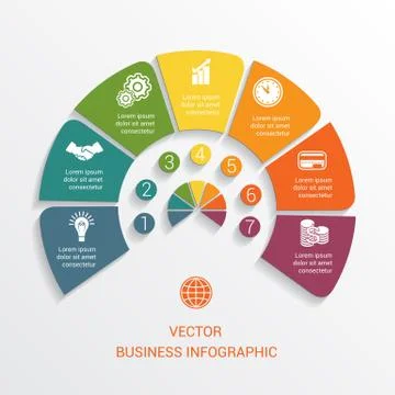 Template semicircle infographics numbered for 7 options Stock Illustration