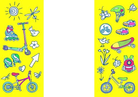 Template. Set of sporting goods for kids. Place for text. Vector illustration Stock-Illustration
