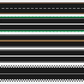 Template set of straight asphalt roads. Seamless road background. Vector Stock Illustration