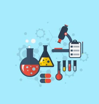 Template for showing various tests being conducted in laboratory glassware us 스톡 일러스트