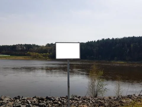 Template on a sign by the river with mockup. Withcopyspace background Stock Photos