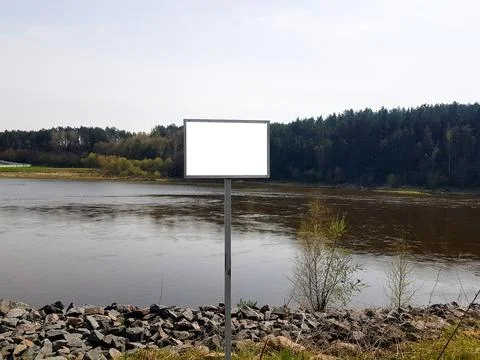 Template on a sign by the river with mockup. Withcopyspace background Stock Photos