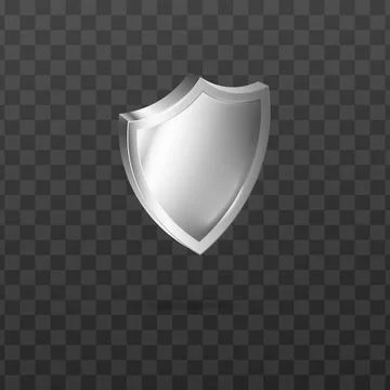 Template of silver metal security shield realistic vector illustration isolated. Stock Illustration