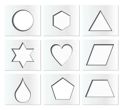 Template for simple geometric shapes with inner shadow - circle, hexagon, tri Stock Illustration