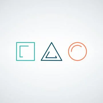 Template of simple linear geometrical logo with triangle, square circle in Stock Illustration