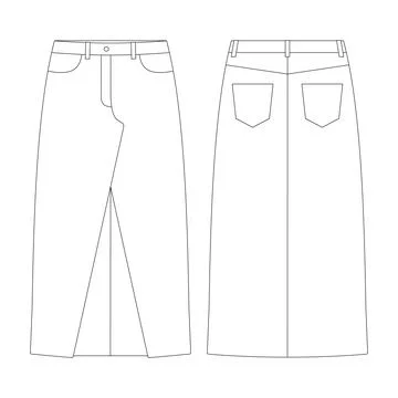 Template skirt denim with slit vector illustration flat design outline clot.. Stock Illustration
