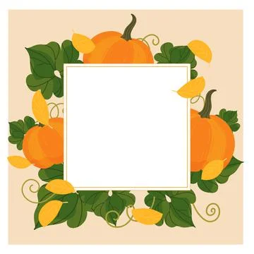 Template square frame with pumpkins and autumn leaves. Fall vector background Stock Illustration