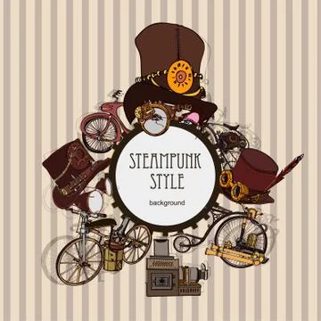 Template steampunk design for card. Frame steampunk background. Stock Illustration