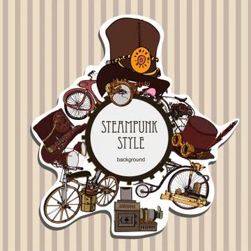 Template steampunk design for card. Frame steampunk background. Stock Illustration