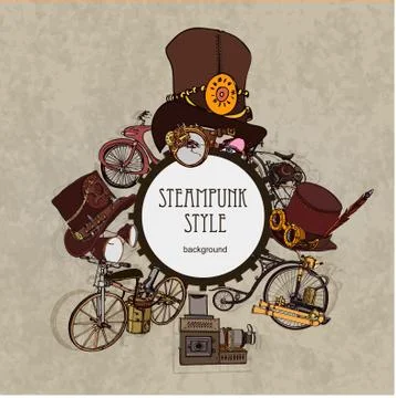 Template steampunk design for card. Frame steampunk background. Stock Illustration