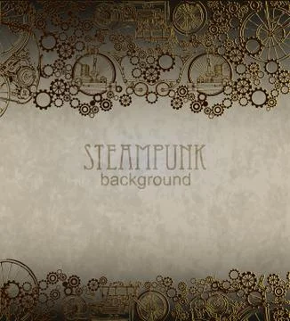 Template steampunk design for card. Frame steampunk style Stock Illustration