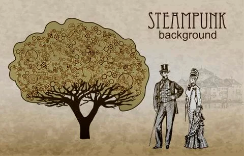 Template steampunk design for card. Frame steampunk background. The stylized Stock Illustration