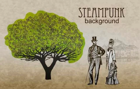 Template steampunk design for card. Frame steampunk background. The stylized Stock Illustration