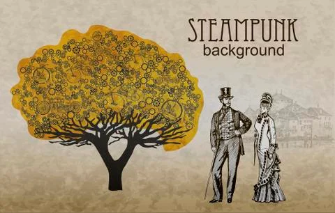 Template steampunk design for card. Frame steampunk background. The stylized Stock Illustration