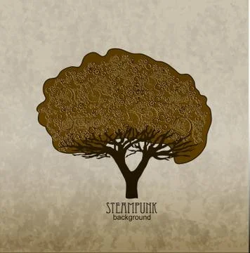 Template steampunk design for card whith stylized tree. Stock Illustration