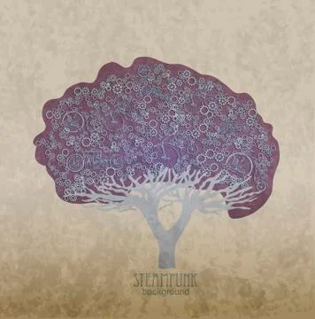 Template steampunk design for card whith stylized tree. Stock Illustration