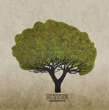 Template steampunk design for card whith stylized tree. Stock Illustration