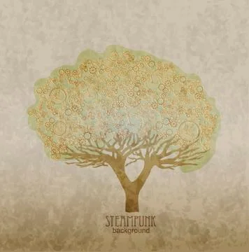 Template steampunk design for card whith stylized tree. Stock Illustration