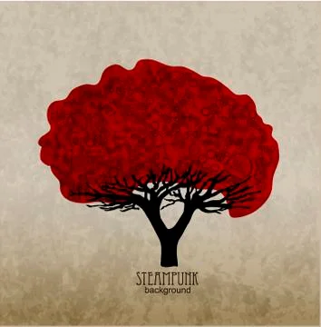 Template steampunk design for card whith stylized tree. Stock Illustration