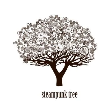 Template steampunk design for card whith stylized tree. Stock Illustration