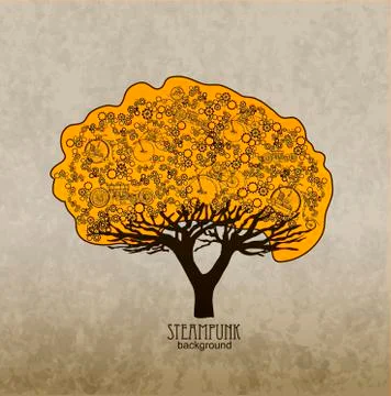 Template steampunk design for card whith stylized tree. Stock Illustration