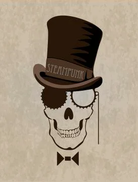 Template steampunk design for card whith skull. Stock Illustration