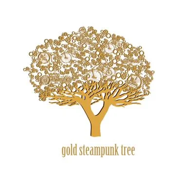 Template steampunk design for card whith stylized tree. Stock Illustration