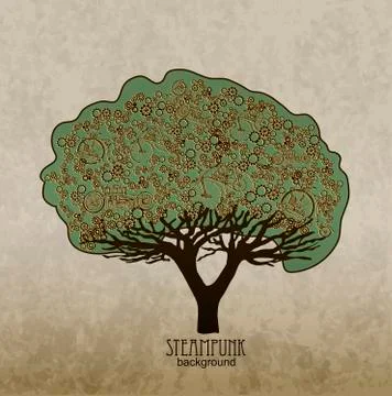 Template steampunk design for card whith stylized tree. Stock Illustration