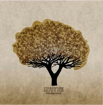 Template steampunk design for card whith stylized tree. Stock Illustration