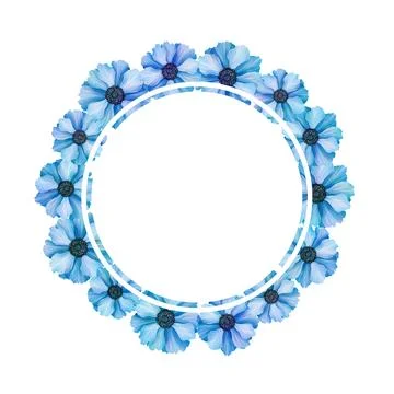 Template for text with beautiful anemonen. Frame or border with blue flowers Stock Illustration