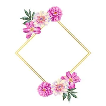 Template for text with beautiful peony. Frame or border with pink flowers with Stock Illustration