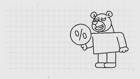 Template for text doodle bear holds coin with percent sign and smiles Video stock 299557855