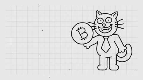Template for text doodle black cat holding coin with bitcoin sign and smiles Video stock 293106380