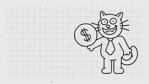Template for text doodle black cat holding coin with dollar sign and smiles Video stock 293106388